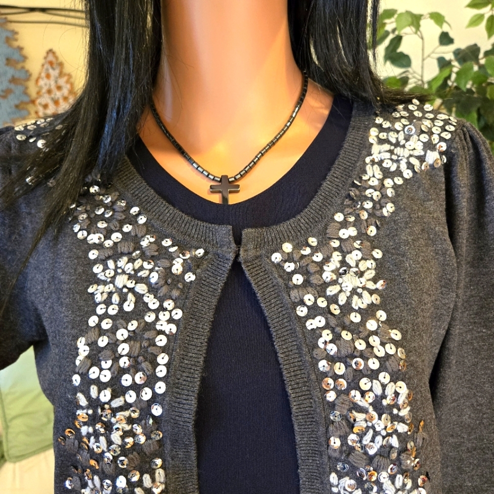 NWOTs, Inc. Long Sleeve Dressy Open Cardigan Grey Sweater with Sequins Size XL
